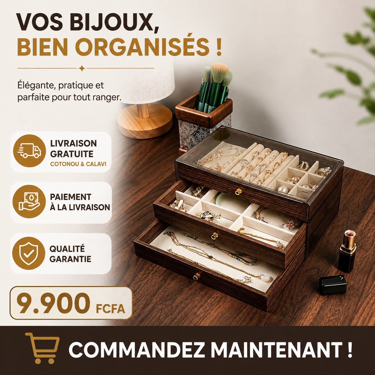 Boîte à Bijoux 3 Tiroirs
